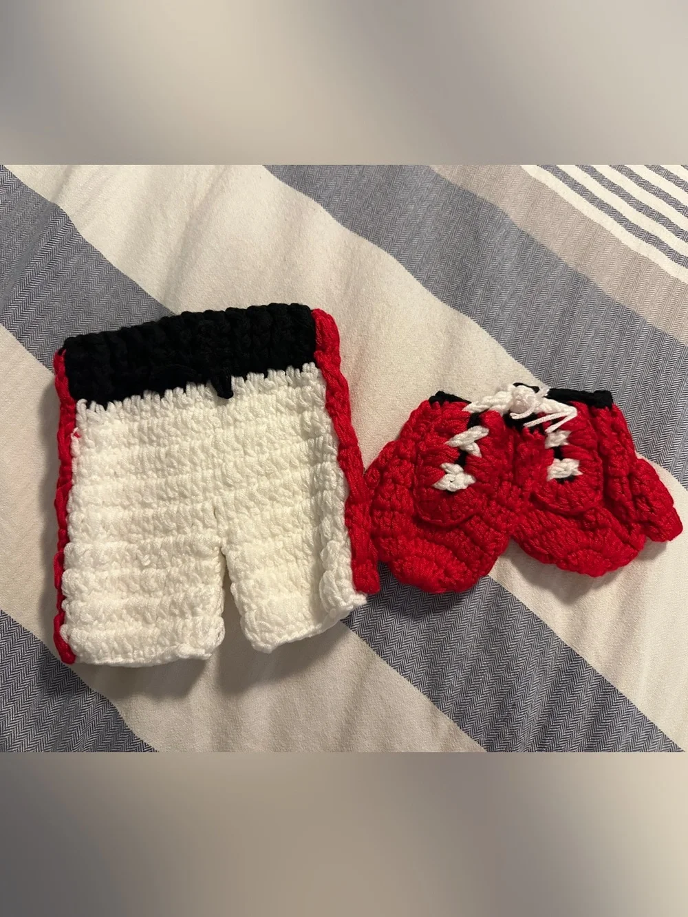 Newborn Crochet Boxing Costume Set — Red, White & Black